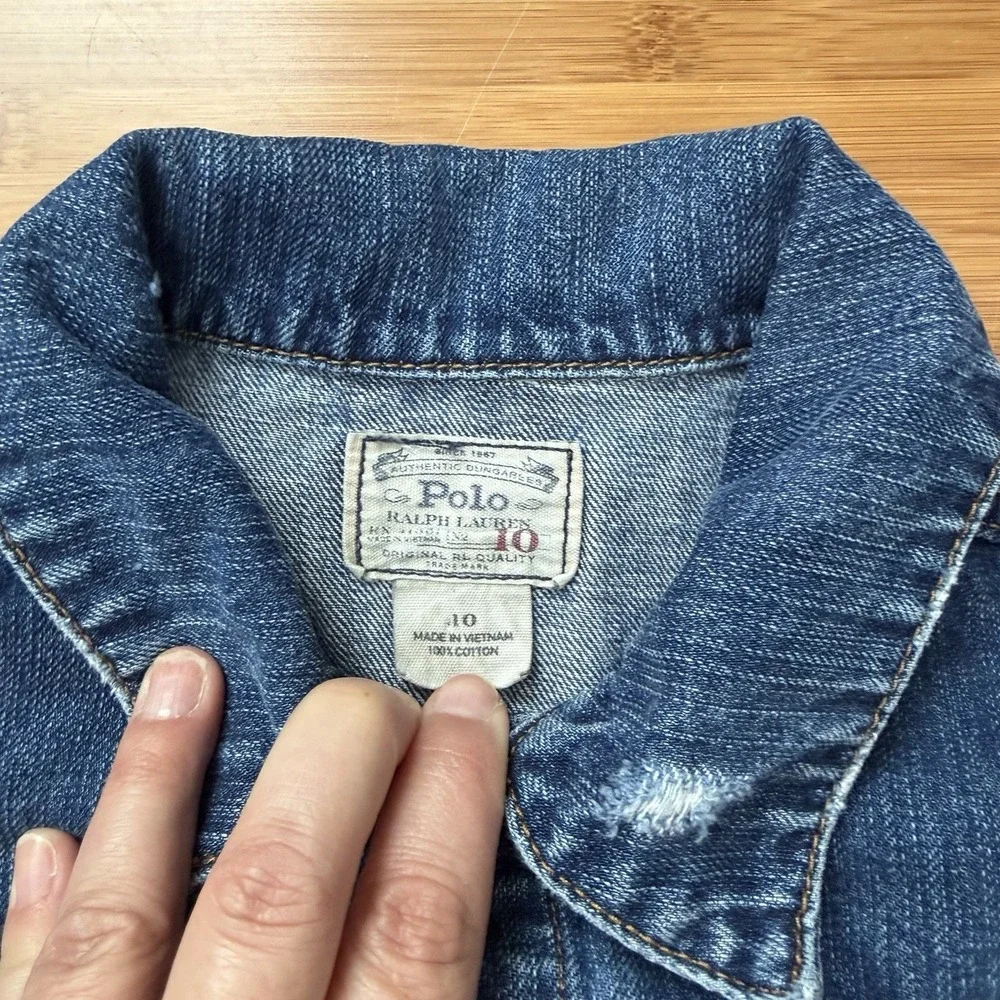 Polo Ralph Lauren Girls Denim Jacket Size 10‎ Cropped Jean Jacket